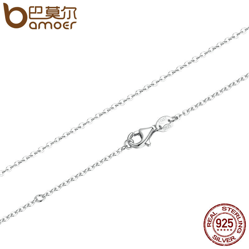 BAMOER 45CM Necklace Chain 925 Sterling Silver Lobster Clasp Adjustable Simple Chain Fashion Necklace Jewelry SCA010-45