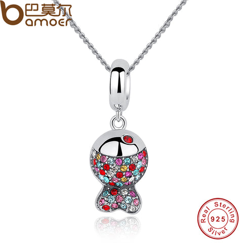 BAMOER 925 Sterling Silver Lovely Red Crystals Fish Pendants Necklace for Women Girl Statement Jewelry CC034