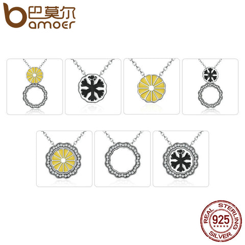 BAMOER 925 Sterling Silver Black Snowflake Yellow Flower DIY Pendants & Necklaces for Women Multifunctional Jewelry SCN058