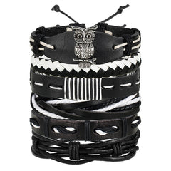 17KM Fashion Leaves Owl Leather Charm Bracelets Set For Men Women Wristband Infinity Multiple Bracelet Bangles Party Jewelry