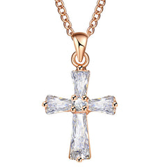 17KM Rose Gold Color Cross Pendant Necklaces For Woman Crystal Pendant Cubic Zirconia Long Necklace Bijoux Jewelry Wholesale