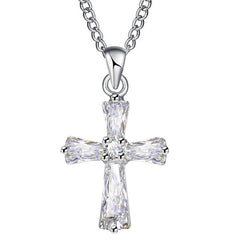 17KM Rose Gold Color Cross Pendant Necklaces For Woman Crystal Pendant Cubic Zirconia Long Necklace Bijoux Jewelry Wholesale