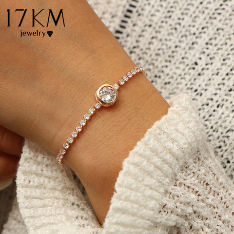 17KM Fashion Round Tennis Bracelets For Women Rose Gold Silver Color Cubic Zirconia Charm Bracelet & Bangles Jewelry Party Gift