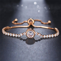 17KM Fashion Round Tennis Bracelets For Women Rose Gold Silver Color Cubic Zirconia Charm Bracelet & Bangles Jewelry Party Gift