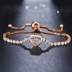 17KM Fashion Round Tennis Bracelets For Women Rose Gold Silver Color Cubic Zirconia Charm Bracelet & Bangles Jewelry Party Gift