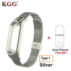 Screwless Metal Strap & Genuine Leather Strap For Original Xiaomi Mi band 3 Steel Strap OLED Display Smart Bracelet Wristbands