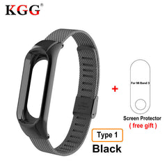 Screwless Metal Strap & Genuine Leather Strap For Original Xiaomi Mi band 3 Steel Strap OLED Display Smart Bracelet Wristbands