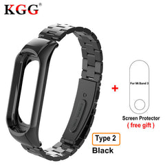 Screwless Metal Strap & Genuine Leather Strap For Original Xiaomi Mi band 3 Steel Strap OLED Display Smart Bracelet Wristbands