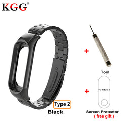 Screwless Metal Strap & Genuine Leather Strap For Original Xiaomi Mi band 3 Steel Strap OLED Display Smart Bracelet Wristbands