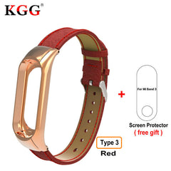 Screwless Metal Strap & Genuine Leather Strap For Original Xiaomi Mi band 3 Steel Strap OLED Display Smart Bracelet Wristbands