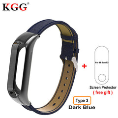 Screwless Metal Strap & Genuine Leather Strap For Original Xiaomi Mi band 3 Steel Strap OLED Display Smart Bracelet Wristbands