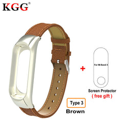 Screwless Metal Strap & Genuine Leather Strap For Original Xiaomi Mi band 3 Steel Strap OLED Display Smart Bracelet Wristbands